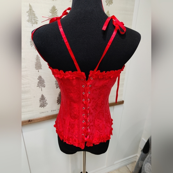 Red Satin Vintage Style Corset - LG - Picture 9 of 12